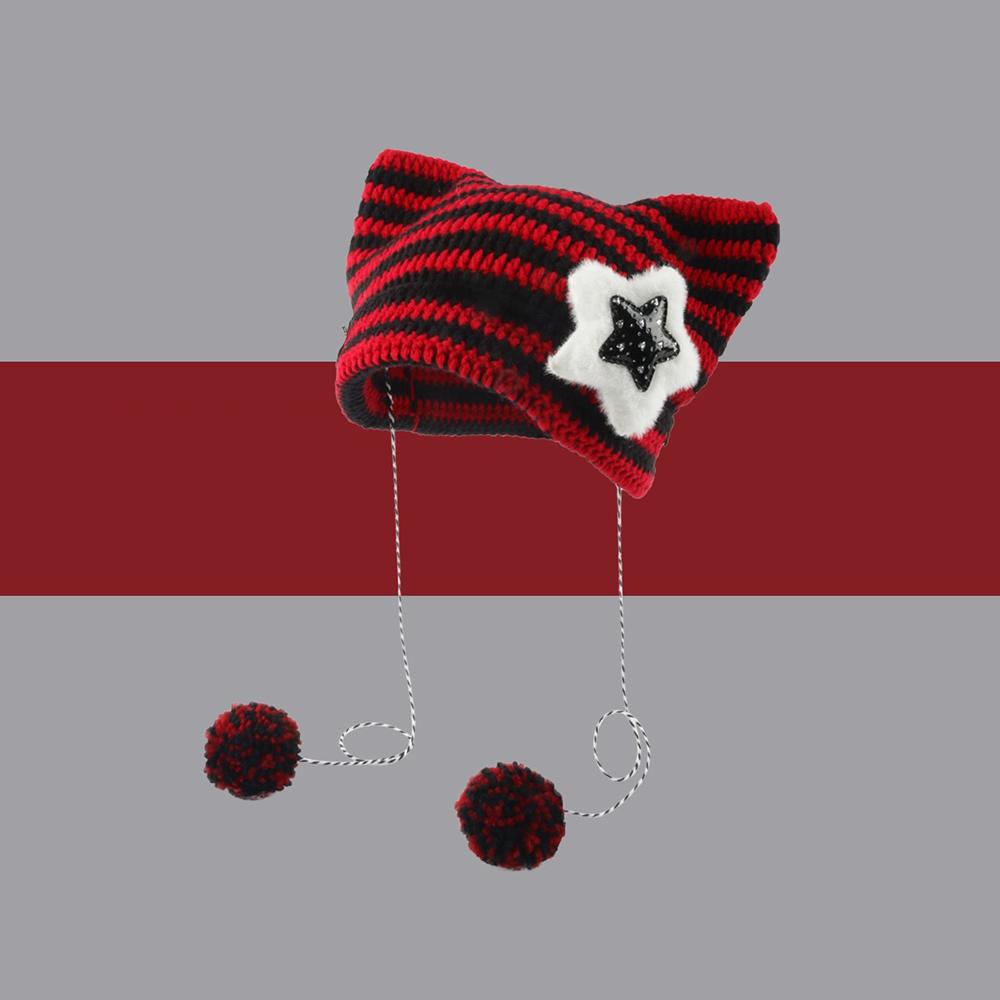 Christmas Hat Y2K Trend Autumn Winter Unisex Harajuku Punk Gothic Knit Cat Ear Little Devil Kawaii Millinery Soft Knit Hat