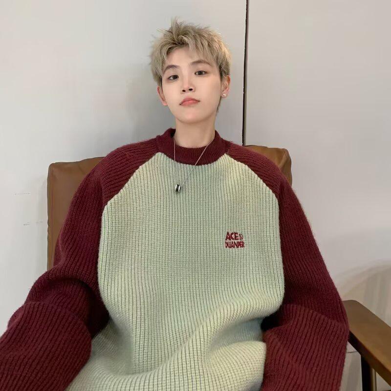 

Men s Autumn 2026 Color Block Casual Knit Sweater Medium зелений