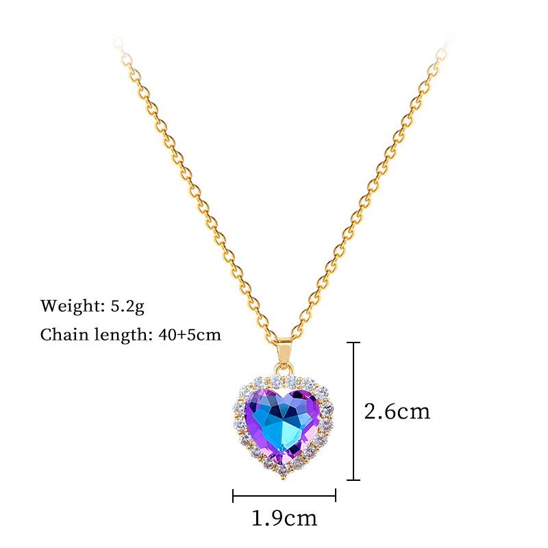 Luxury Colorful Heart Zircon Necklace Stud Earrings Classic Heart Charm Stainless Steel Chain Jewelry Sets Gifts for Women