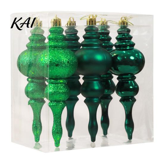 Shatterproof Plastic Holiday Baubles 6 Pcs Finial Drop Christmas Ornament, Glitter Vintage Style Gourd Ornaments Tree Decoration for Hanging
