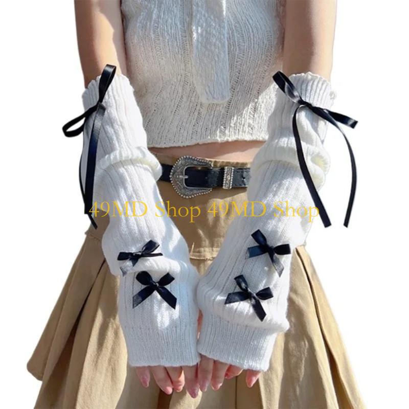 49MD 2000s Fashion Soft Knitted Arm Warmer Arm Sleeves for Women and Girl Daily Use