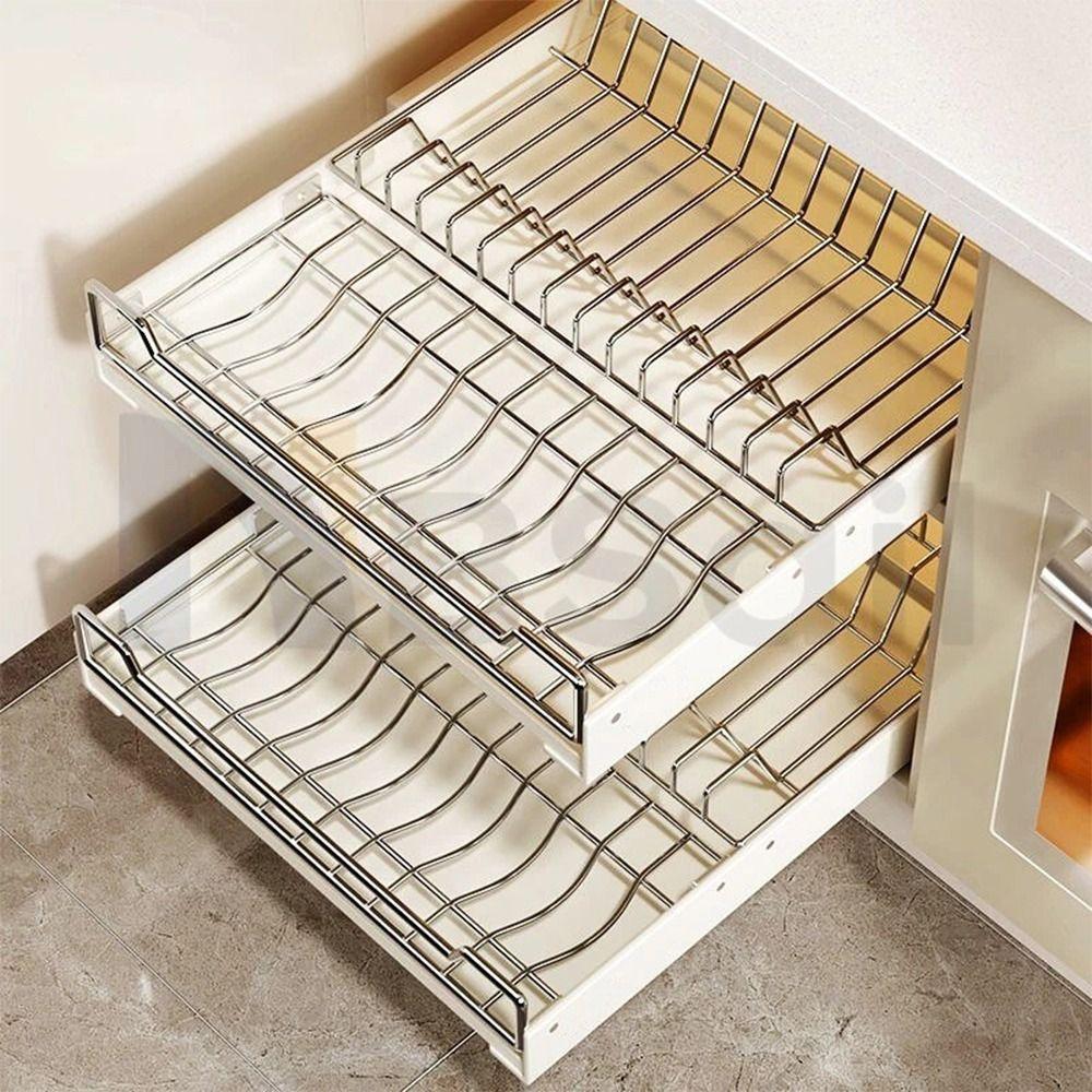 Punch-free Bowl Dish Storage Shelf Stainless Steel Drawer Organizer New Spice Rack  Dish