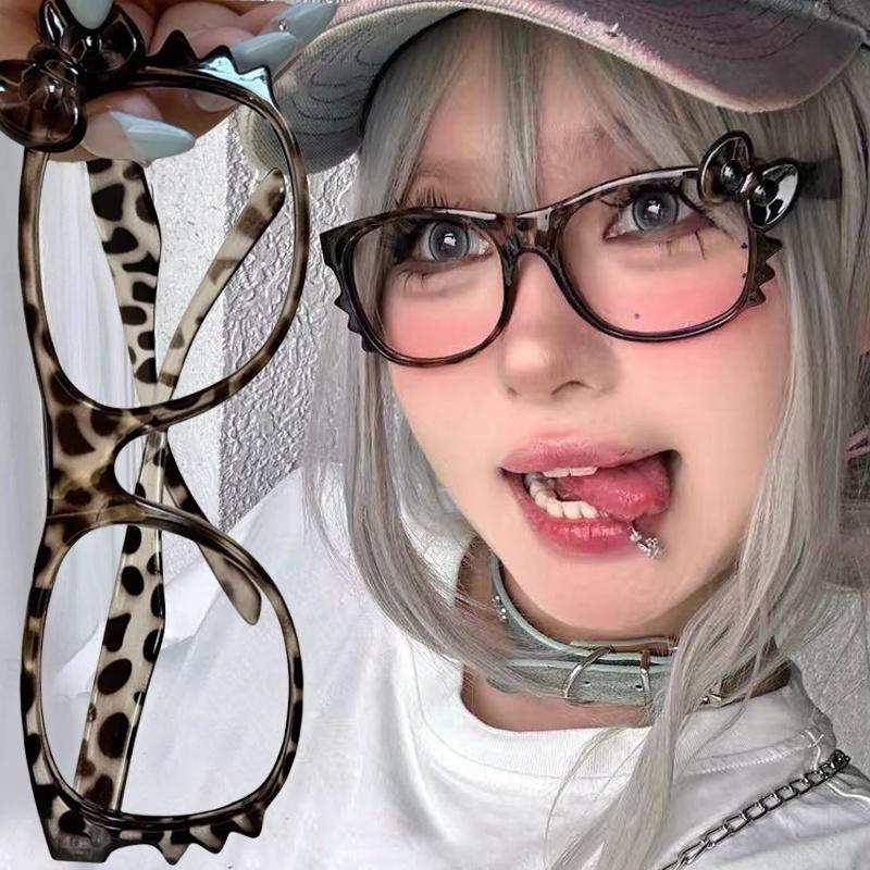 Y2K Leopard Print Eyeglass Frame Anime Kawaii Retro Glasses Cartoon Cute Eyewear Decorative Accessories