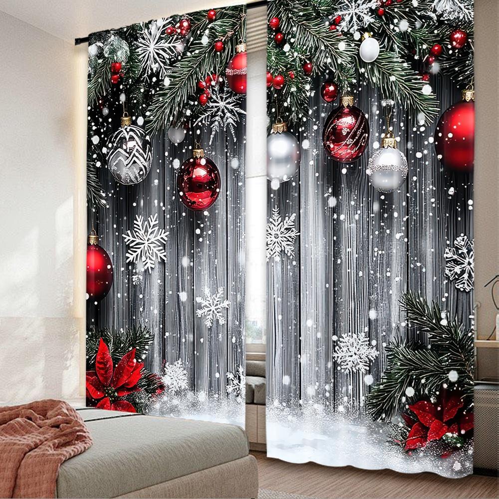 

Плоская печать Веселого Рождества Модные шторы Holidaysparkle Полиэстеровые шторы с цифровой печатью Декорация для семейной вечеринки Комплект из 2 штор Можно стирать W100*H70(CM)-Rod Pocket&2PCS