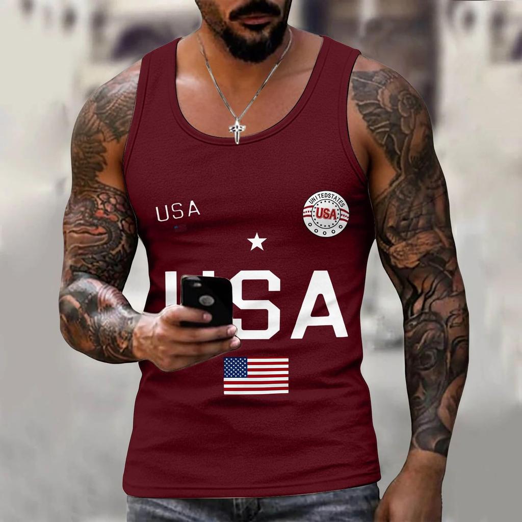 Men 4th Of Shirts USA Muscle Sleeveless Shirt Patriotic Tank Tops