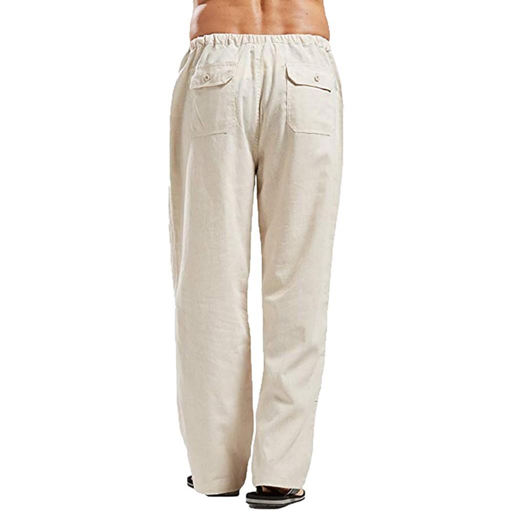 Herrenhose aus Baumwollleinen, einfarbig, Freizeithose, leichte, lockere Strandhose für den Sommer