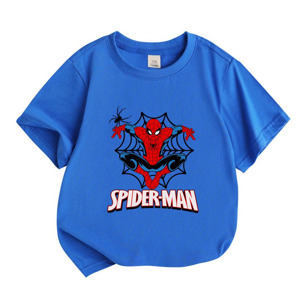Kids Boys Girls Crew Neck Short Sleeve 100% Cotton T-Shirt, Classic Cartoon Spider Graphic Print Casual Comfortable Soft Tee For Daily Wear School Hom
