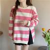 Fashionable Brand Striped Sweatshirt for Women Loose Design Slit Jacket Trendy
