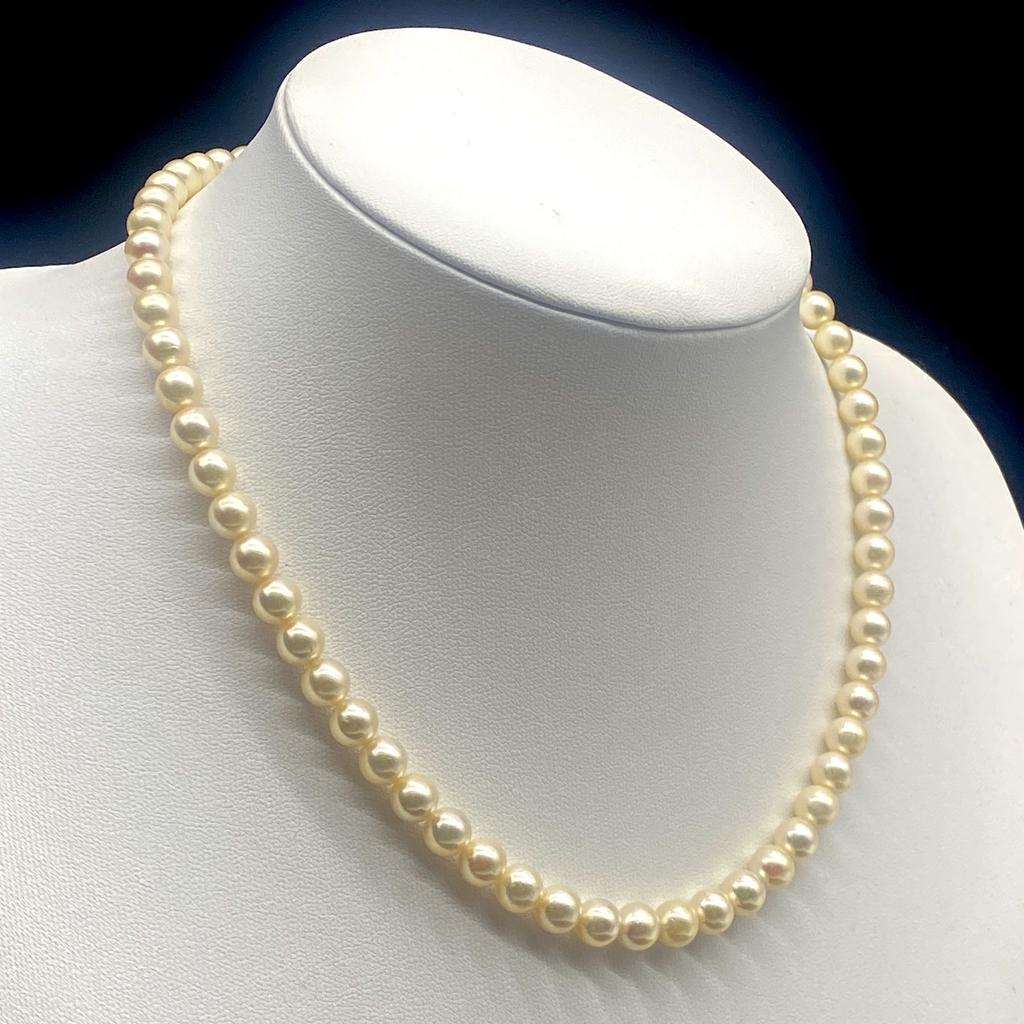 Akoya Pearl Necklace Natural Jewelry White Beige Approx. 43cm 6.5mm-7.0mm 29.2g Silver Clasp