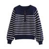 Classic Stripes Henry Collar Knitwear Scandinavian Stylish Retro Button Long Sleeves Loose and Idle Pullover Sweater