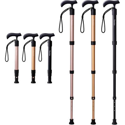 FAMICA One-Touch Adjustable Folding Cane Slim Neck Black SG Mark Certified with Strap for Men and Women