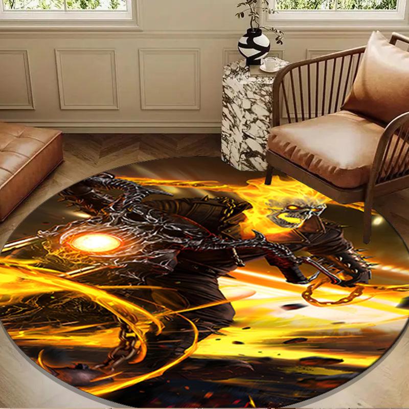 Rider On Fire Round Rug for Livingroom,Bedroom, Palyroom, Chair Rug, Area rug, Circle Carpet, Large Size Decor Fan Christmas gift