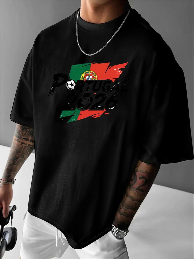 Unisexs 100 Cotton Tshirt With Portugal 2026 Football Print And Flag Pattern Casual Short Sleeve Crew Neck Plus Size S3xl