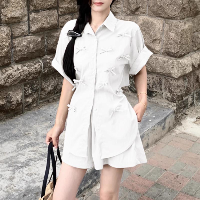 

VONDA Женская летняя рубашка с воротником и коротким рукавом, комплекты с шортами и высокой талией S бежевый