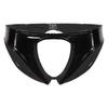 Womens Lingerie Crotchless Thongs Underwear Wet Look Patent Leather Low Waist Sexy Open Butt Briefs Panties Cutout Underpants