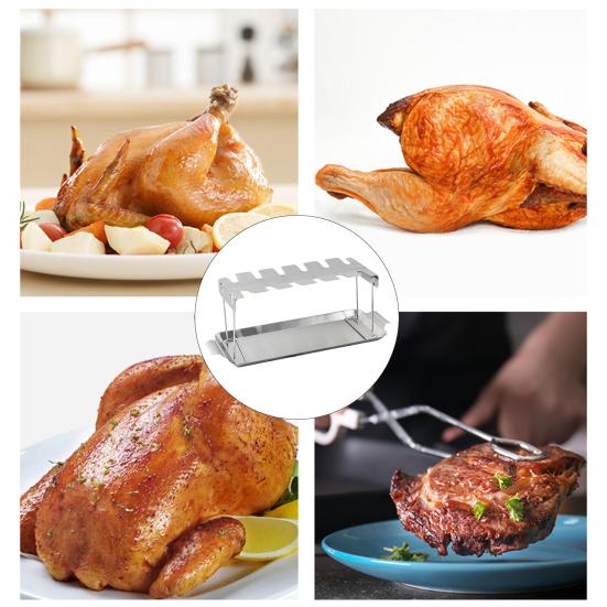 Izgara için Tavuk But Rafı 12 Yuvalı Paslanmaz Çelik But Rafı Damlama Tepsili Katlanabilir Tavuk Kanadı Rafı Eşit Pişirme İçin Kolay Temizlenebilir Izgara