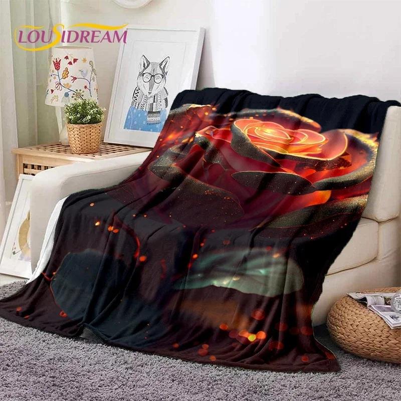 3D Rose Flowers Nordic Romantic Soft Flannel Blanket for Beds Bedroom Sofa Picnic,Throw Blanket for Cover Outdoors Leisure Gift
