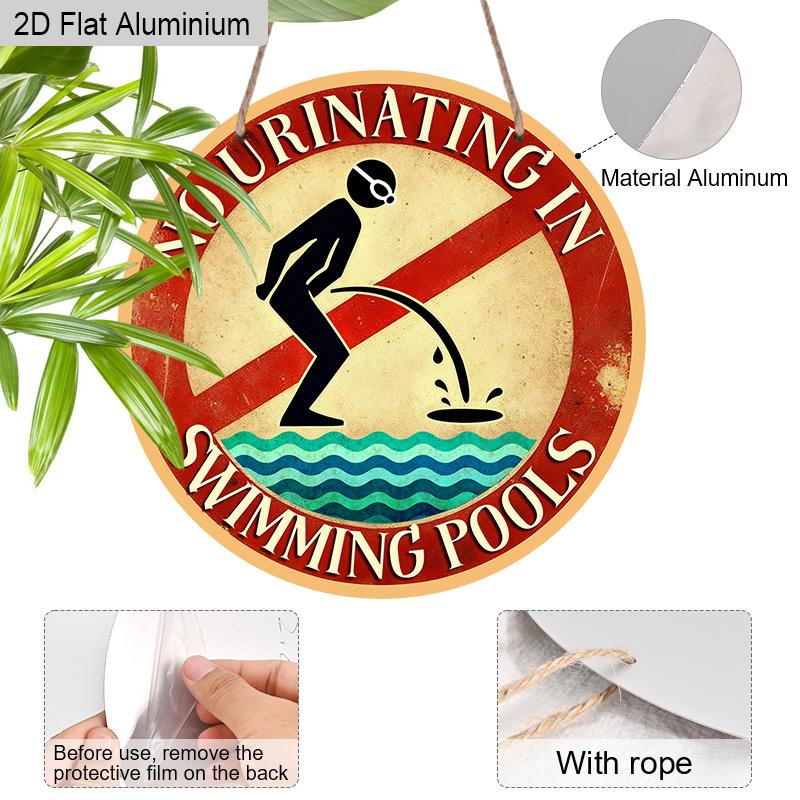 2D Flat Vintage Warning Aluminium Sign - Unique Figurine Ornaments with No Urination In Swimming Pools - Swimming Pools Hanging Ornament - No