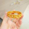 Vietnamese Sand Gold Peony Enamel Bangle: Women's Retro Hollow Flower Bracelet