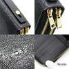 [Revetta] Stingray Leather Long Wallet, Large Capacity, Galuchat, Black, 40 Card Slots, Double Zipper Closure, Handle, Gold, Black, Men's, Genuine