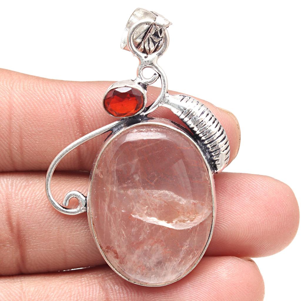Pendant Copper Rutile Garnet Gemstone Valentine'Day Gift Silver Jewelry 2.25"