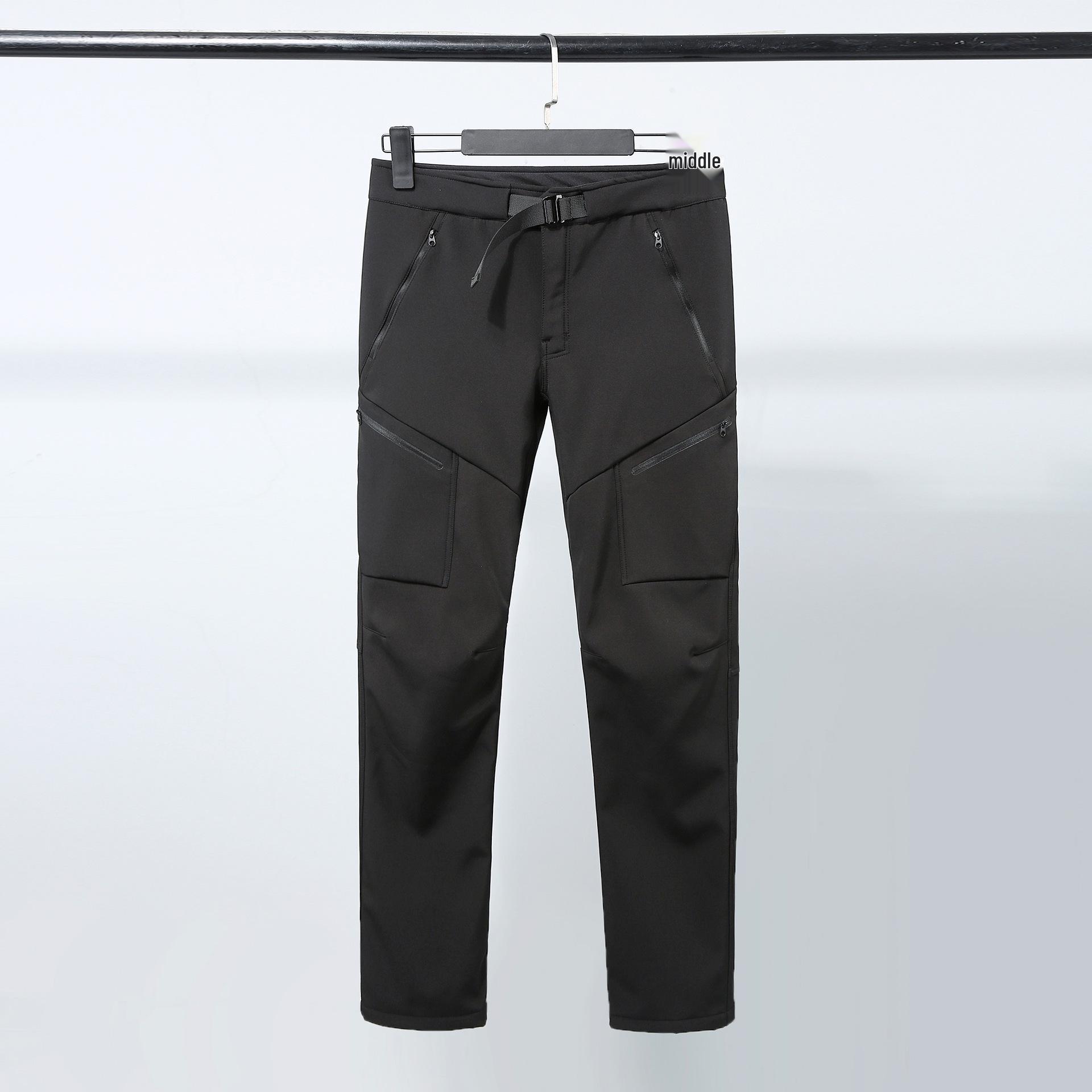 

Мужские водонепроницаемые ветрозащитные походные брюки на флисовой подкладке - Вышитый логотип, износостойкая спортивная одежда для осени и зимы. XXL чёрный