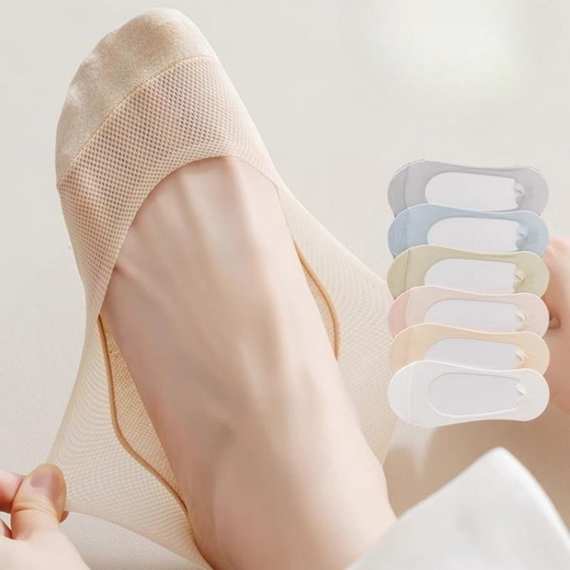 Women's Summer Solid Mesh Breathable Invisible Boat Socks Silicone Anti-slip Sweat Absorbing Thin Hollow Out Short No-show Socks
