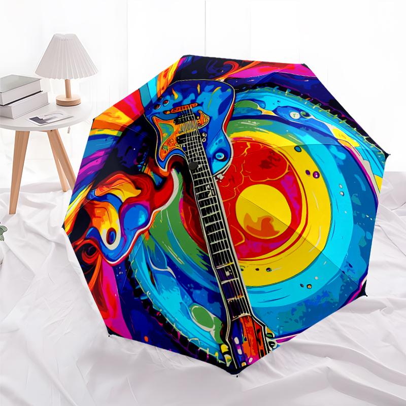 1 PC Automatic Folding Umbrella - Rock Music Pattern, Portable & Foldable Design with 8 Ribs, Christmas Birthday Gifts