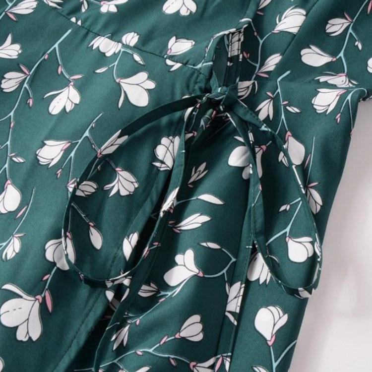 Bohemian Beach Dress Women Chiffon V Neck Short Sleeve High Waist Big Hem Spring Summer Print Sizes S to XXL