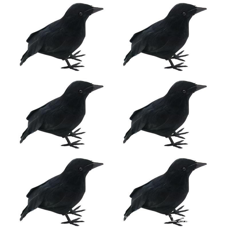 Black Crow Halloween Garden Ornament with Open Mouth for Ghost Festival Simulation