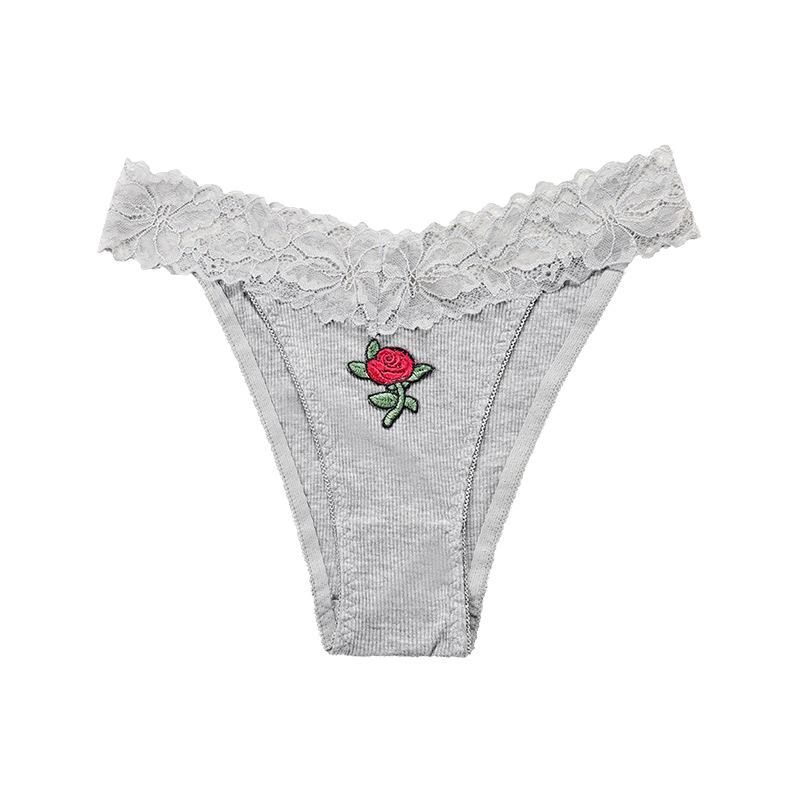 

French sexy lace splicing panties low waist large size ribbed exquisite embroidered cotton crotch breathable briefs S
