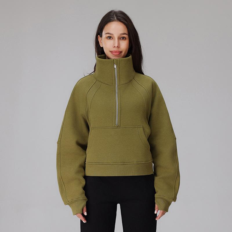 

Fleece-Lined High Collar Half-Zip Scuba Sweatshirt - Warm Casual Autumn/Winter Jacket XS/S grass зелений колір