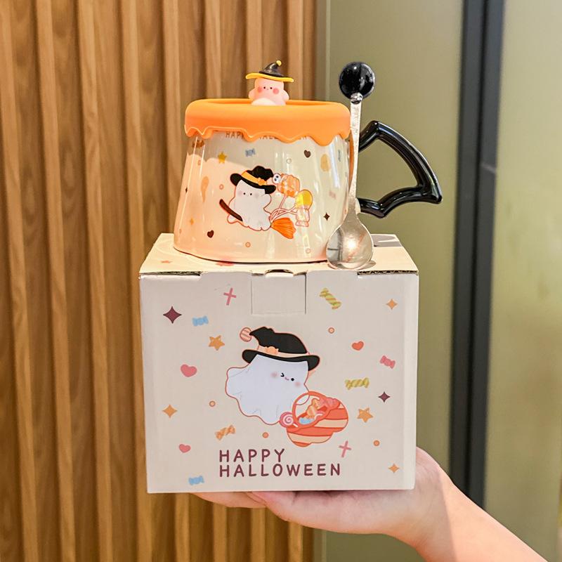 Kreative niedliche Gespenst Keramiktasse mit Deckel Haushalt Trinkbecher Paar Kaffeetasse für Mädchen Geburtstagsgeschenk