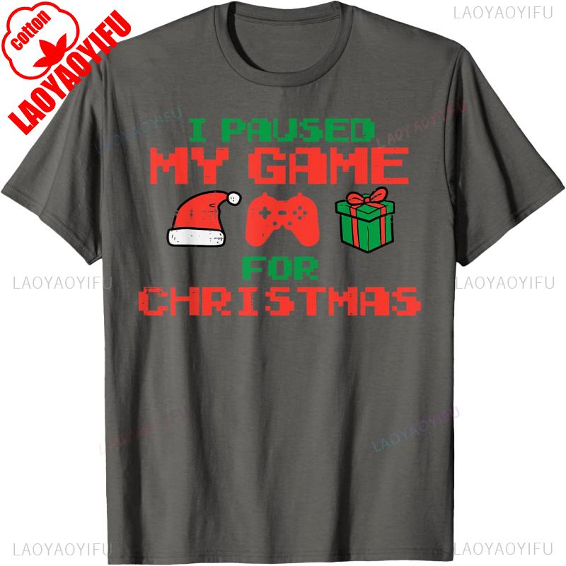 Paused My Game Christmas Gamer Trending Xmas Gaming Unisex Boys TShirt High Quality Cotton Crewneck Printed Tshirt Tops Adult