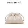 Premium sense single shoulder armpit woven pleated cloud bag women commuter versatile hand carry crossbody drawstring garbage bag