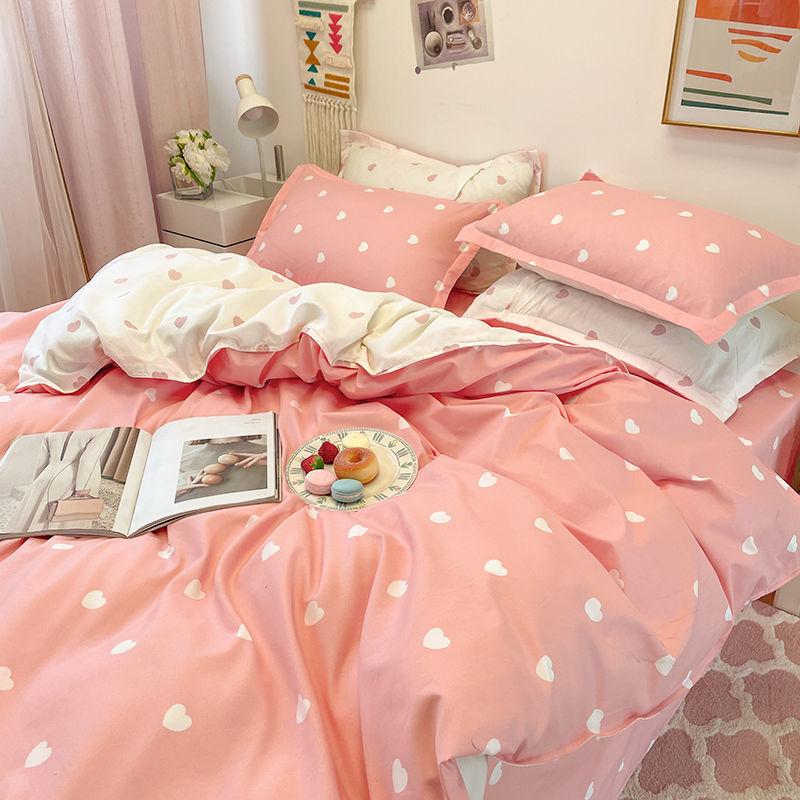 Juego de Funda Nórdica Rosa Corazón de Princesa Funda de Almohada Sábana Juego de Cama para Niñas Niños Queen Twin Lindo Kawaii Cubierta de Edredón Sin Relleno Flat Bed Sheet&Twin150x200 3pcs
