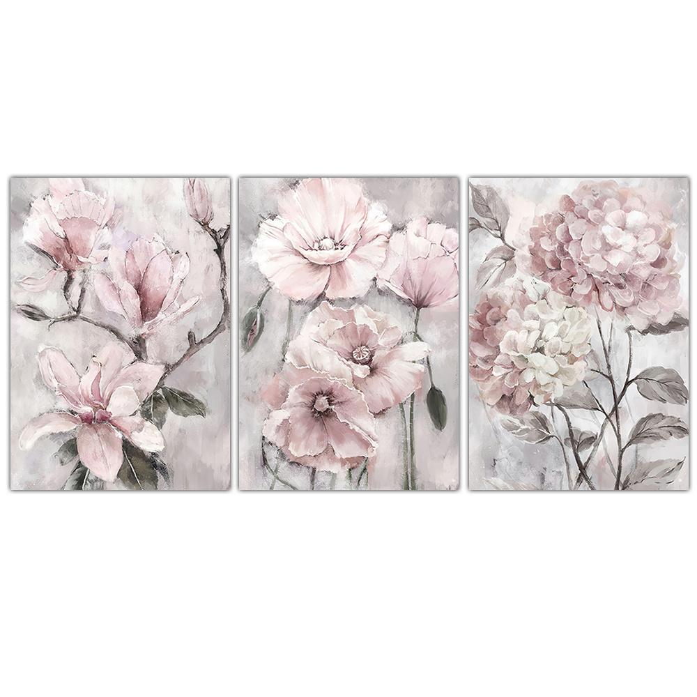 3pcs Pink Flowers Posters Frameless Wall Art Canvas Prints Floral Nordic Paintings Home Decor Pictures For Living Room