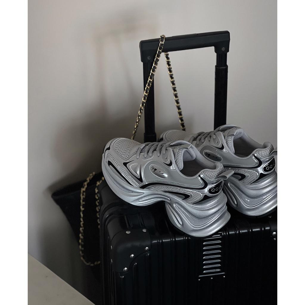 Shining Galaxy~ Silver sneakers women's spring and summer 2024 new trendy design thick-soled heightening dad shoes