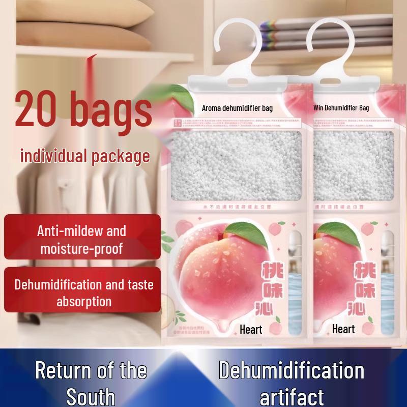 

Подвесной мешок-осушитель: Поглотитель влаги и запаха, средство для предотвращения плесени, очиститель воздуха для спальни и общежития. Buy 1 Get 3 Free - Fresh White Peach Fragrance