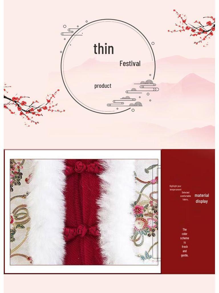 Girls' Winter Fleece-Lined Hanfu Skirt Set - Children's Chinese Tang Style New Year Costume