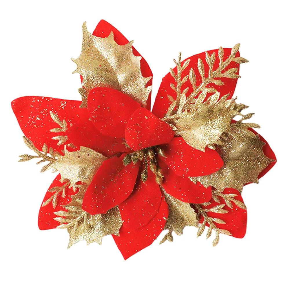 Christmas Poinsettia Glitter Flower Hanging Xmas Party Tree Decoration Home Decor Xmas Christmas Tree Ornaments