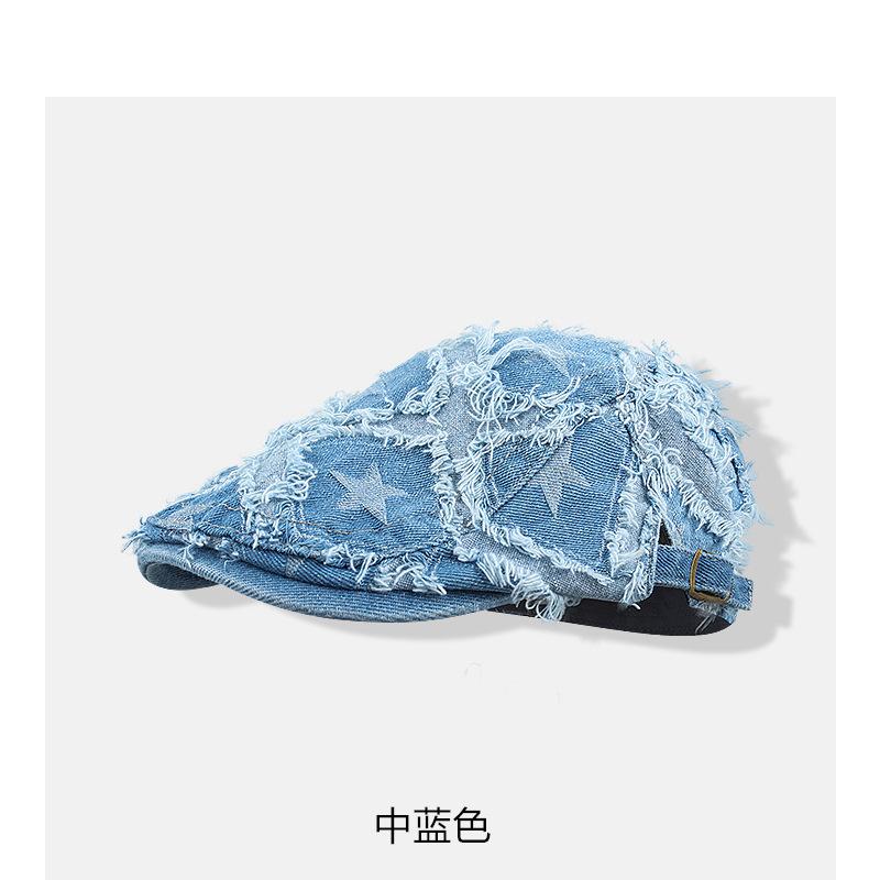 Denim star forward hat retro beret female face small reverse hat cowboy hat personality trend spring and autumn