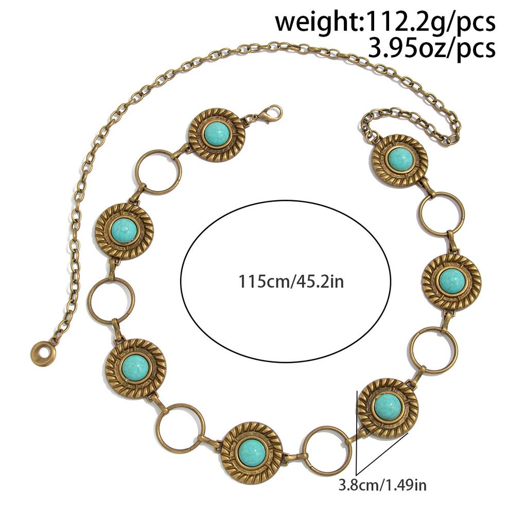 Retro Turquoise Tailleketting voor Dames Boheemse Decoratie Vintage Verstelbare Buik Tailleketting Geschikt voor Rokken Jurk Sieraden Cadeau