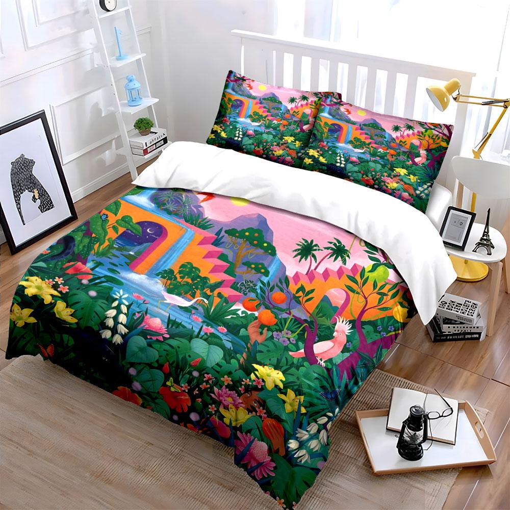Paysage Nature Tropical Décoration de Maison Ensemble de Literie avec 1 Housse de Couette 2 Taies d'Oreiller Simple Double King Queen, Cadeau
