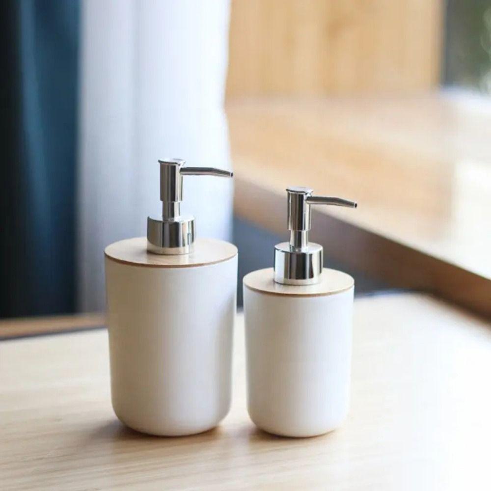 Plastic Pump Hand Sanitizer Bottle Refillable Bath Lotion Pump Jar Bamboo Soap Dispenser  Bathroom
