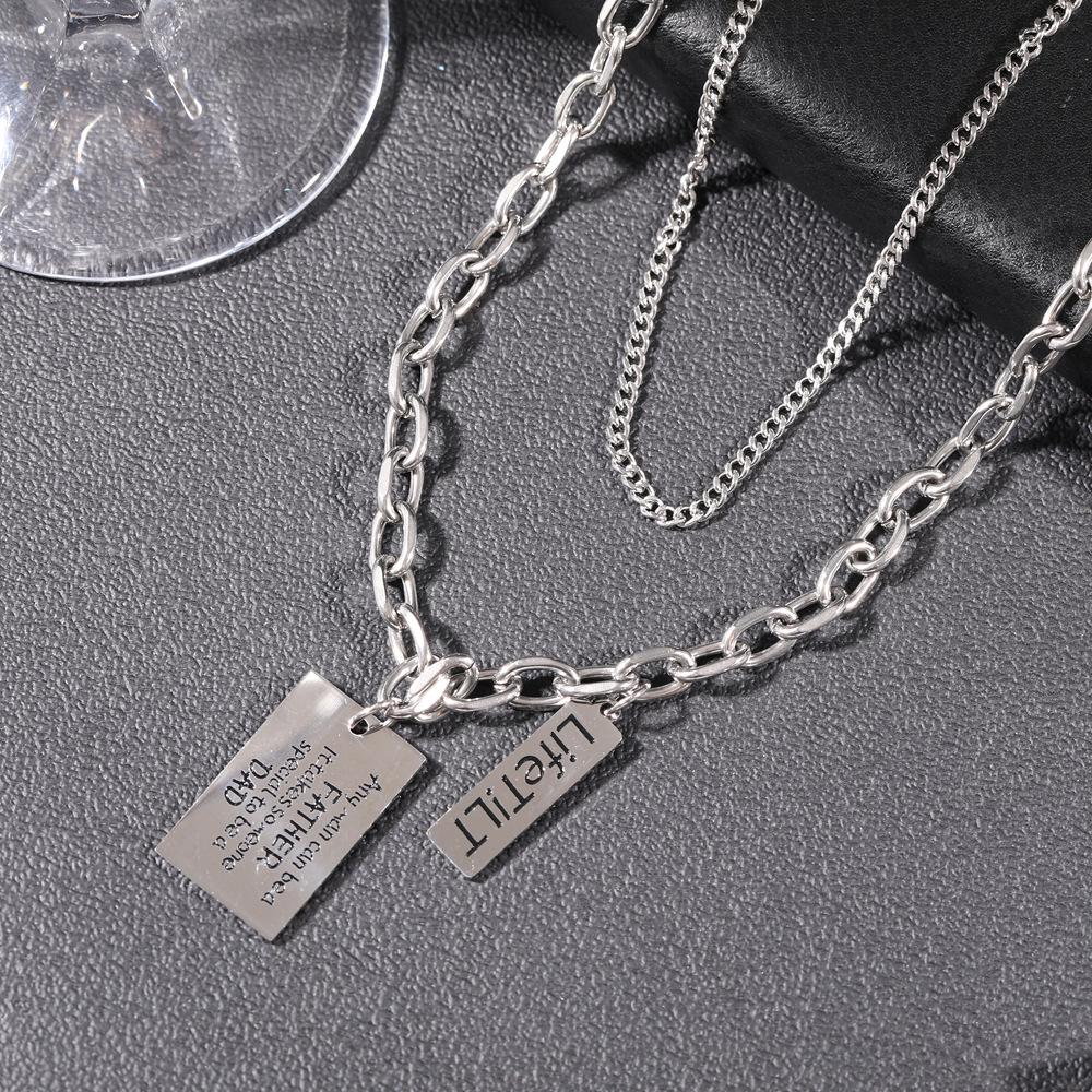 Men's Titanium Steel PUNK Cuban Chain Necklace - Handsome, High-End Hip Hop with Letter Tag Design.