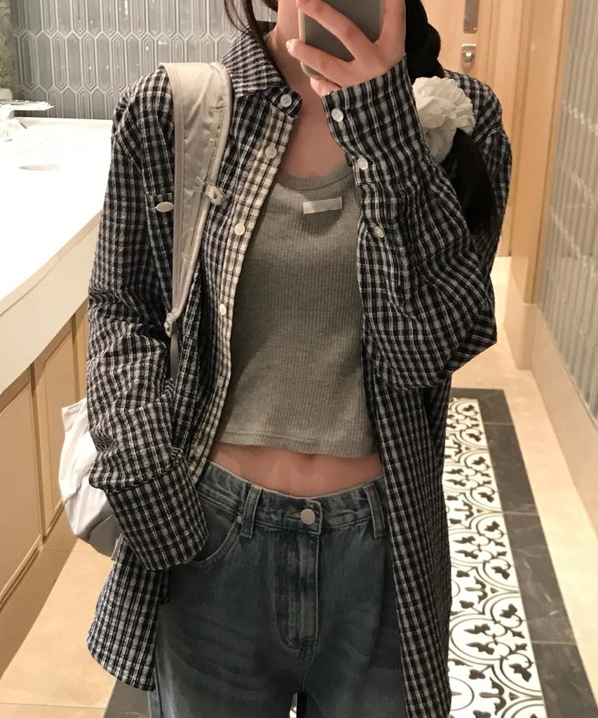 LETTER FROM MOON Melv Oversized Check Shirt (Navy)