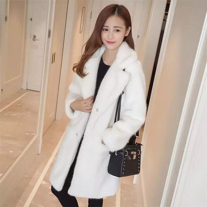 2 Winter new imitation fur coat women's medium and long coat thin slim fashion large size thickened suit collar