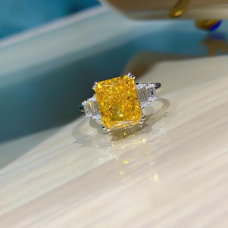 

Кольцо из стерлингового серебра S925 с позолотой и синим бриллиантом для женщин - Модный аксессуар для пальца US Size 8