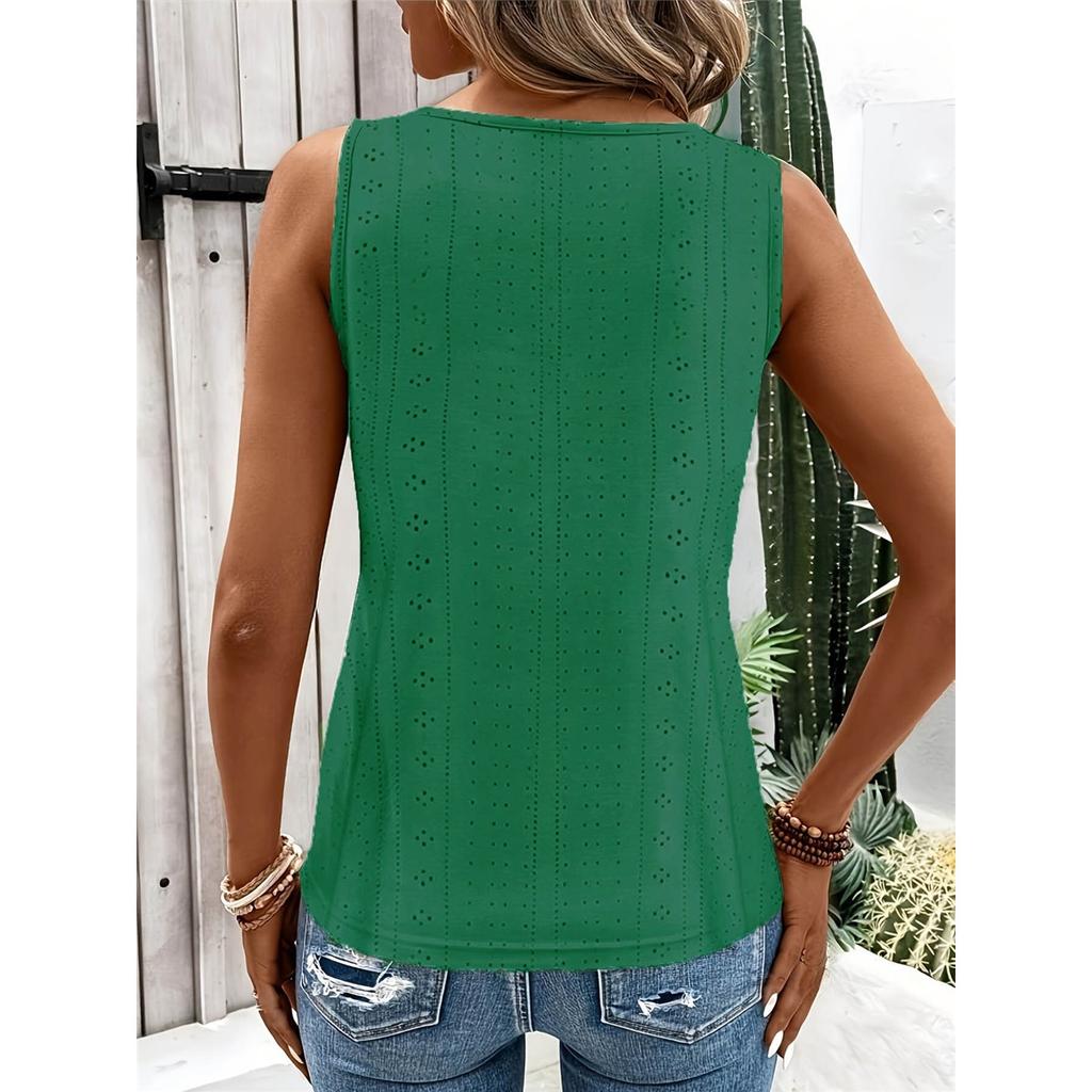 Women's solid color v-neck casual hollow vest